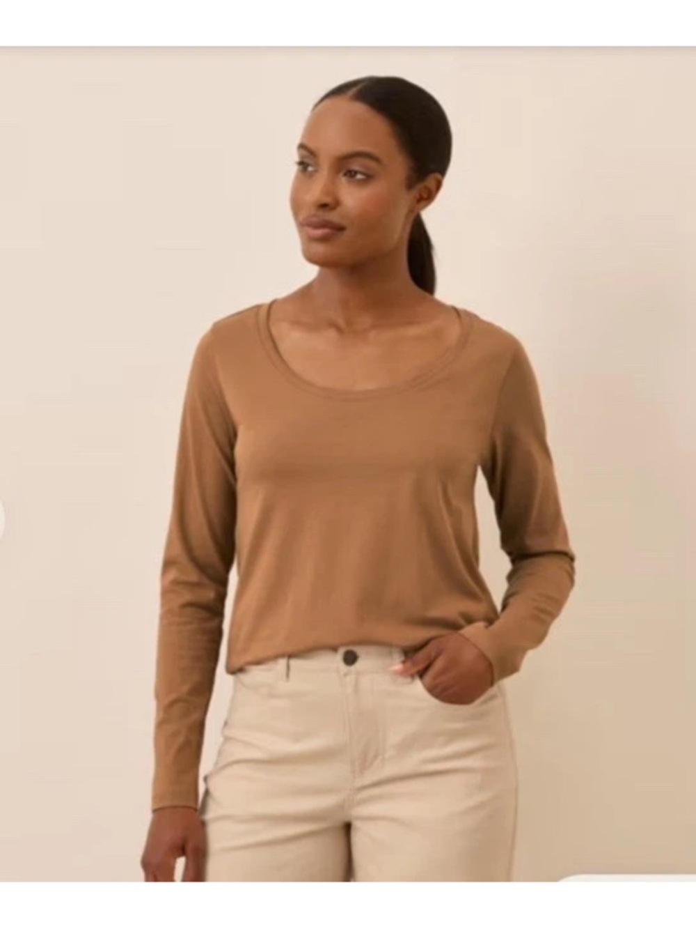 Pact Organic Cotton Women's Softspun Long Sleeve Scoop Neck Tee Camel Brown XL